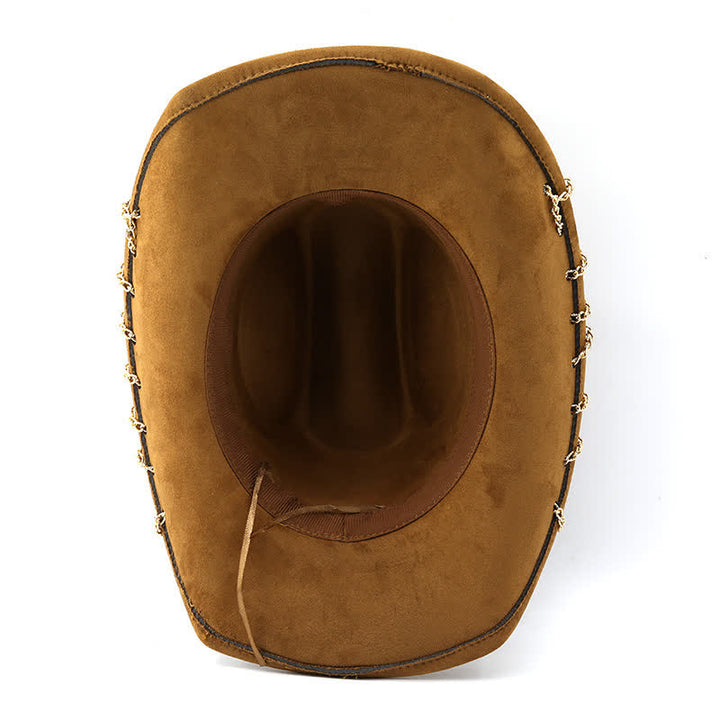Chapeau de cowboy en daim et velours toutes saisons avec chaîne en métal doré punk