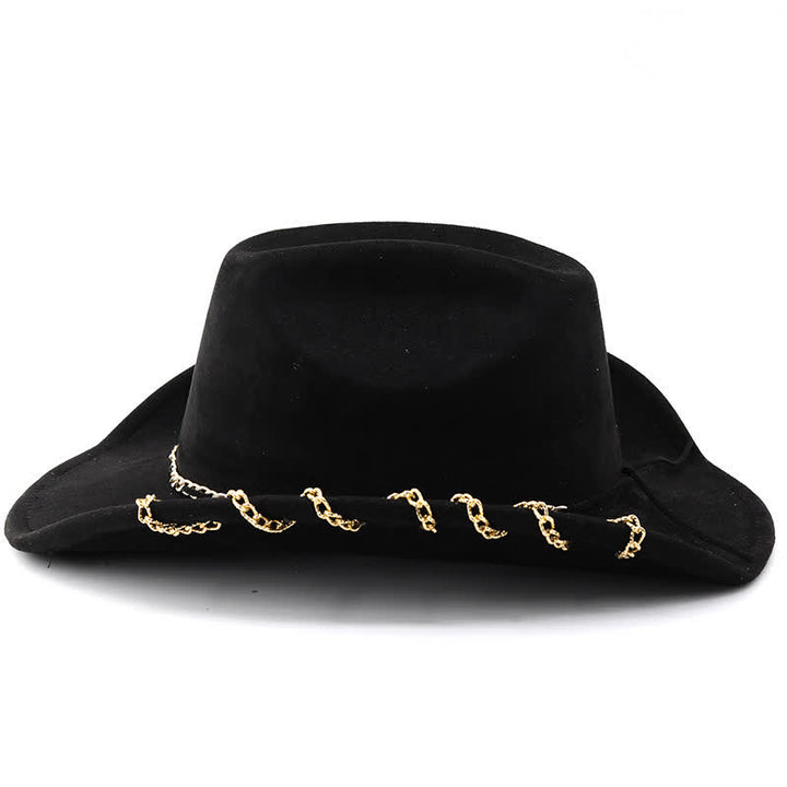 Chapeau de cowboy en daim et velours toutes saisons avec chaîne en métal doré punk