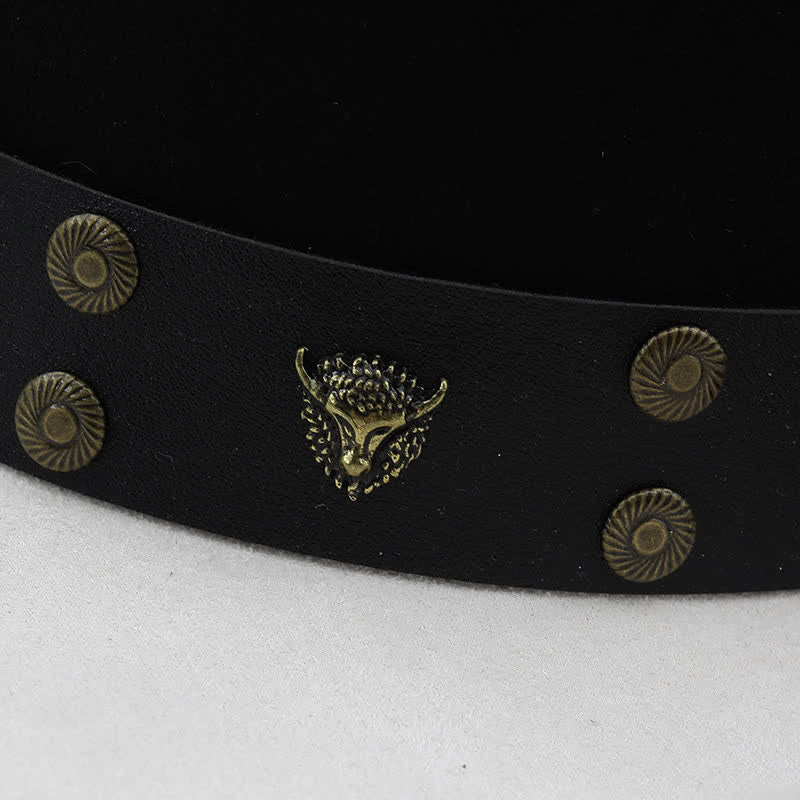 Chapeau de cowboy en similicuir noir et blanc contrasté avec rivets taureau - image 7