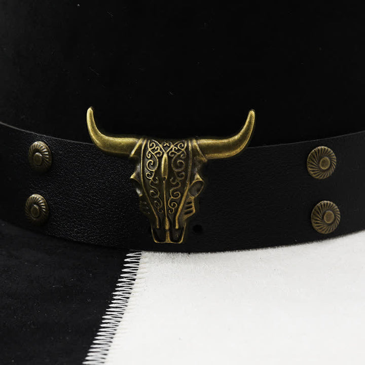 Chapeau de cowboy en similicuir noir et blanc contrasté avec rivets taureau - image 6