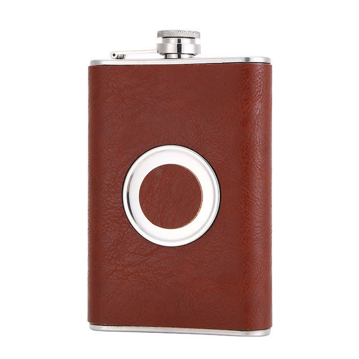 Bouteille isotherme portable en cuir plaqué de 227 ml avec gobelet intégré