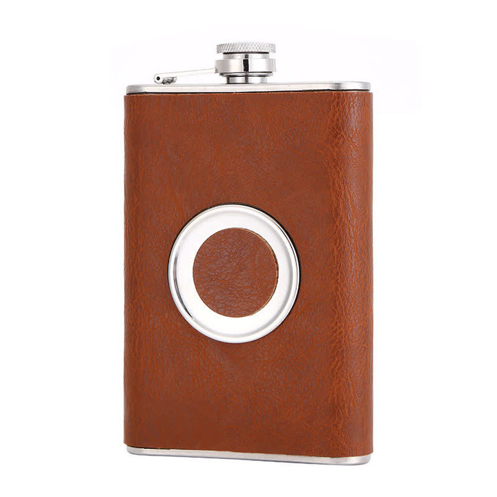 Bouteille isotherme portable en cuir plaqué de 227 ml avec gobelet intégré