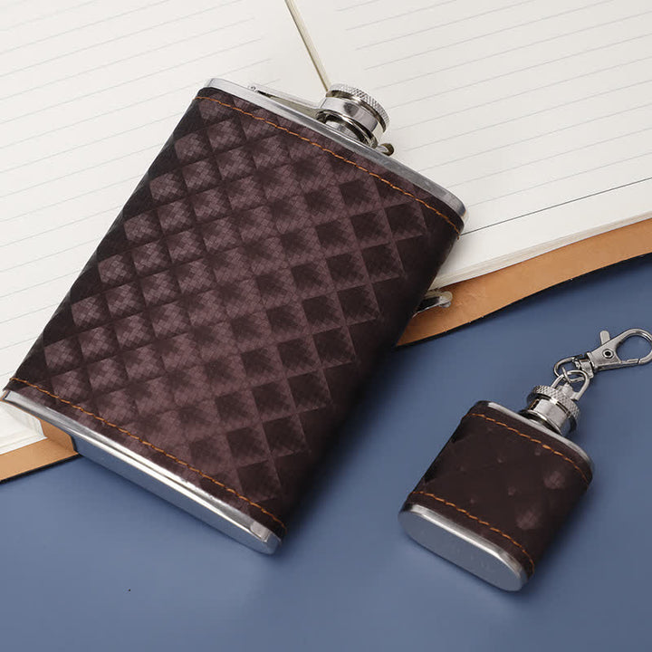 Coffret cadeau 5 pièces en cuir marron avec décapsuleur, petite carafe et flacon de 237 ml