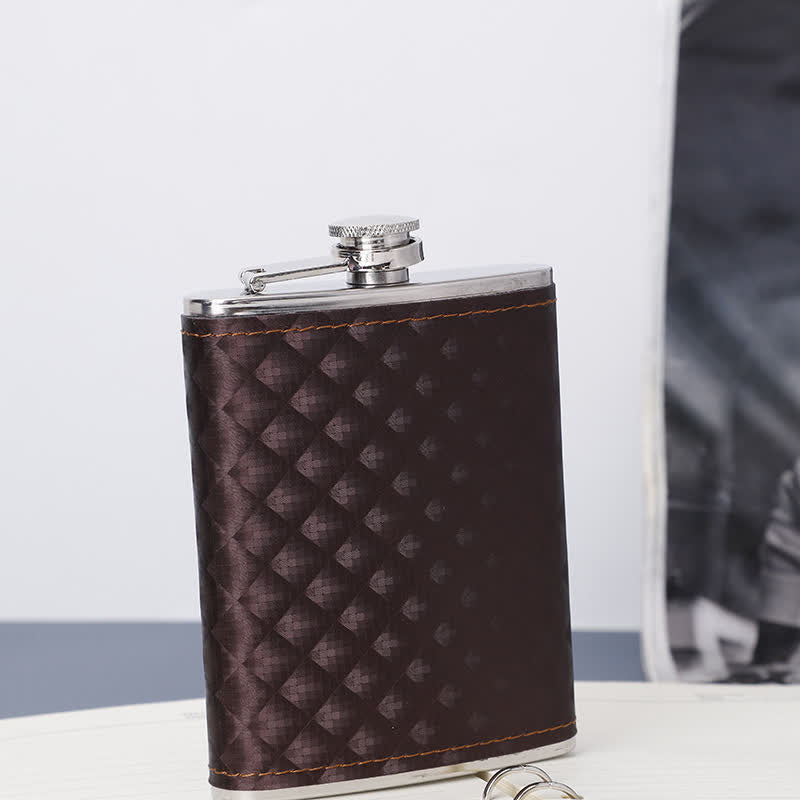 Coffret cadeau 5 pièces en cuir marron avec décapsuleur, petite carafe et flacon de 237 ml