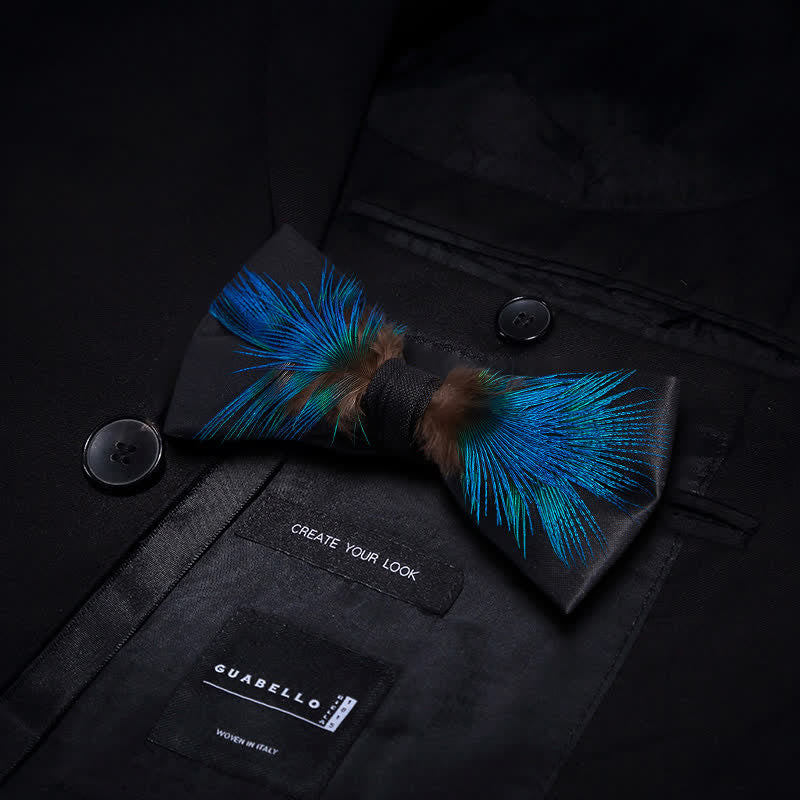 Noeud papillon élégant en plumes bleues et noires - Bleu et noir - image 0