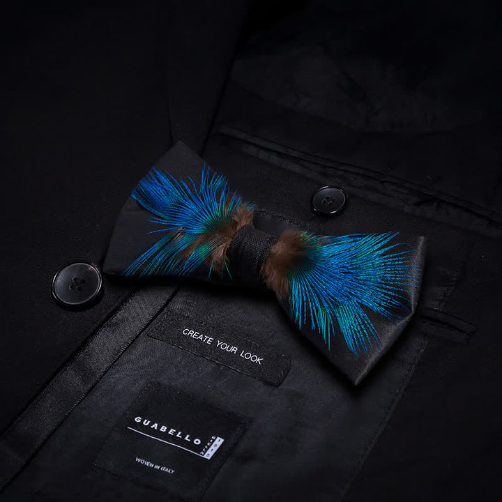 Noeud papillon élégant en plumes bleues et noires