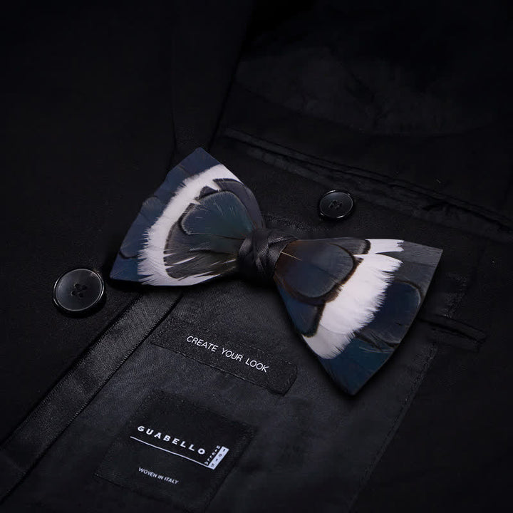Nœud papillon à plumes bleu et blanc Wildness