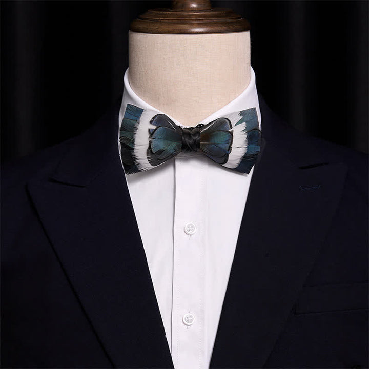 Nœud papillon à plumes bleu et blanc Wildness