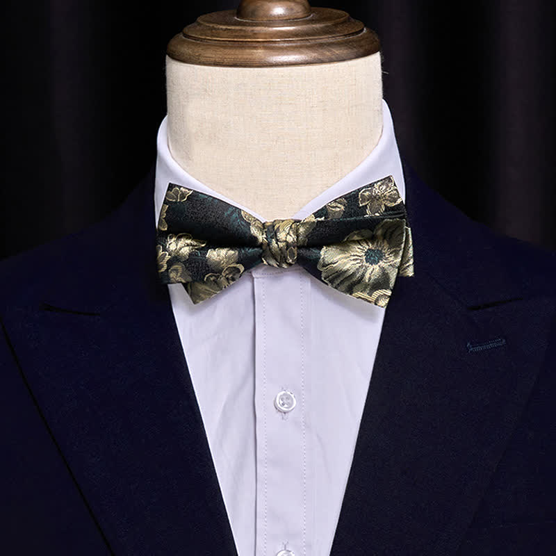 Nœud papillon double épaisseur à motif floral vert foncé pour homme