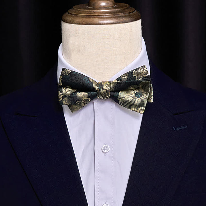 Nœud papillon double épaisseur à motif floral vert foncé pour homme