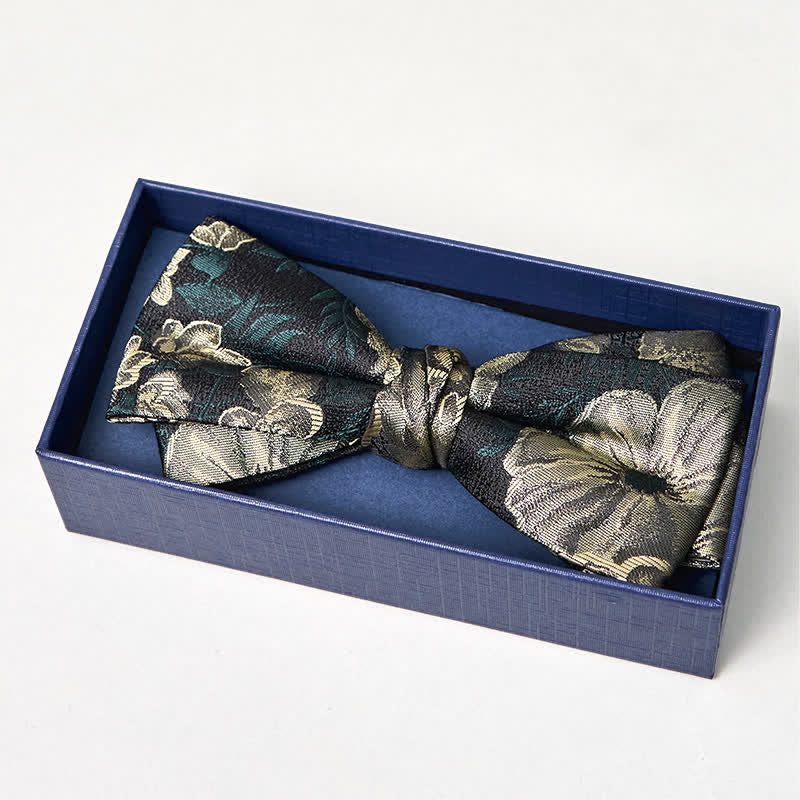 Nœud papillon double épaisseur à motif floral vert foncé pour homme