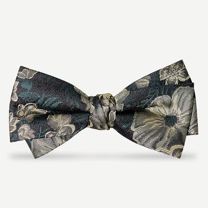 Nœud papillon double épaisseur à motif floral vert foncé pour homme