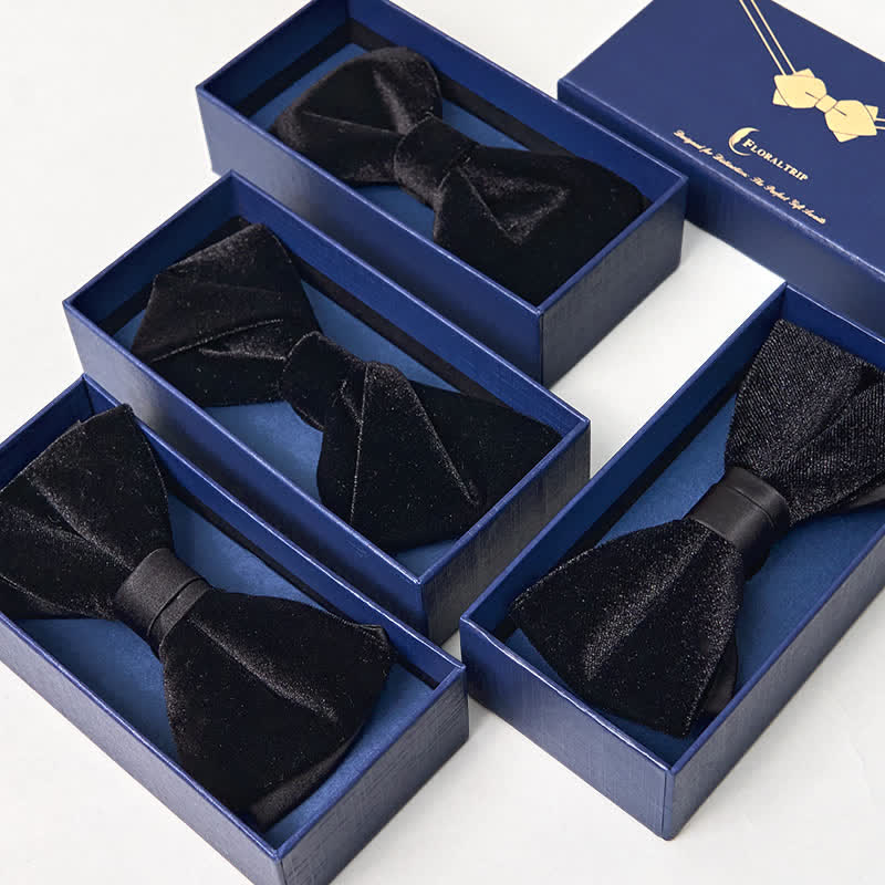 Noeud papillon de mariage en velours noir uni noble pour homme