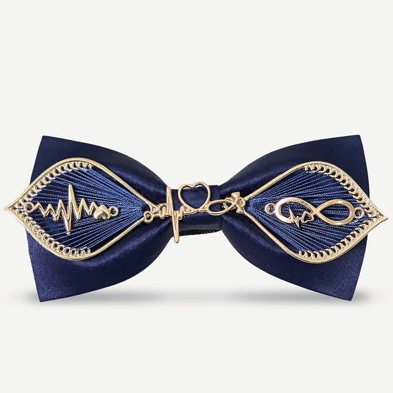 Nœud papillon en métal doré bleu marine pour homme avec branches de phénix