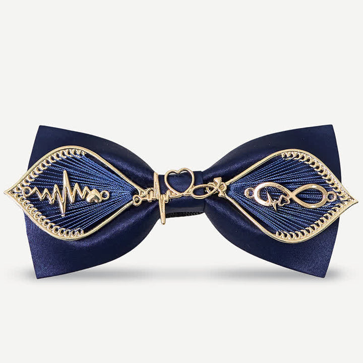 Nœud papillon en métal doré bleu marine pour homme avec branches de phénix