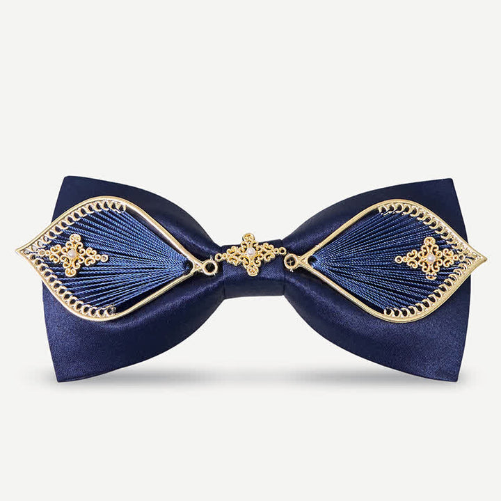 Nœud papillon en métal doré bleu marine pour homme avec branches de phénix