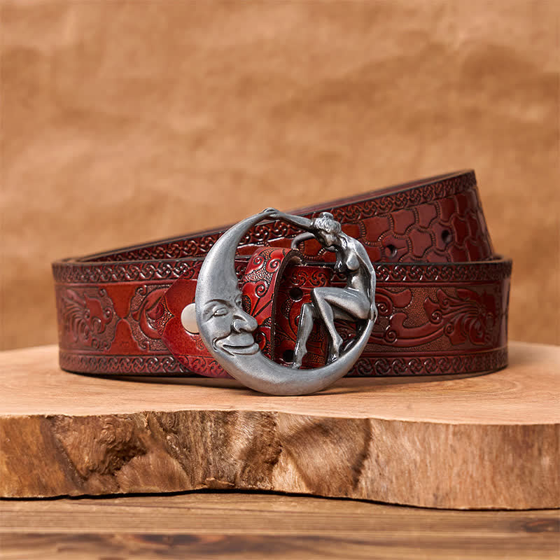 Ceinture en cuir à boucle fantaisie Moon Lady pour homme