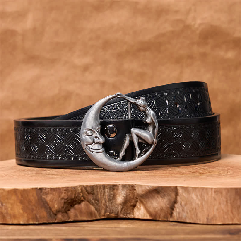 Ceinture en cuir à boucle fantaisie Moon Lady pour homme