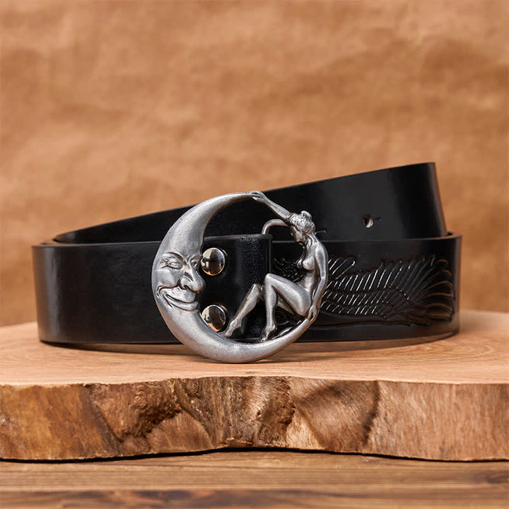 Ceinture en cuir à boucle fantaisie Moon Lady pour homme