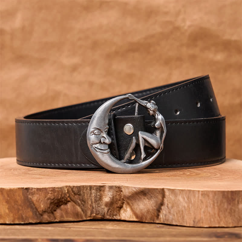 Ceinture en cuir à boucle fantaisie Moon Lady pour homme