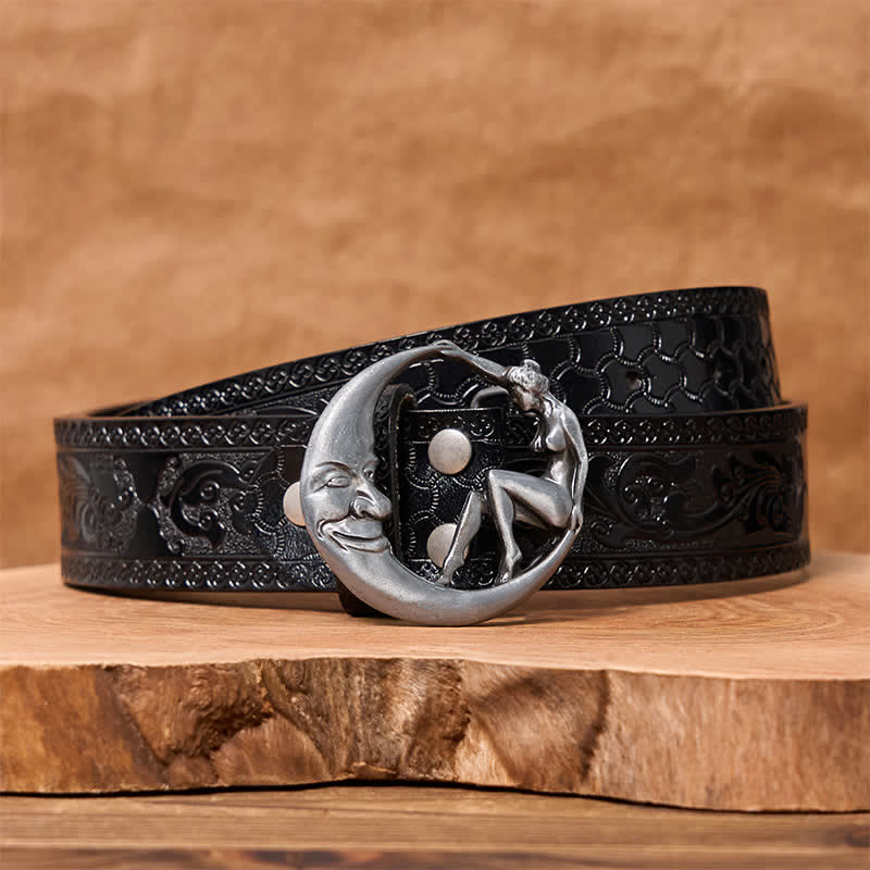 Ceinture en cuir à boucle fantaisie Moon Lady pour homme