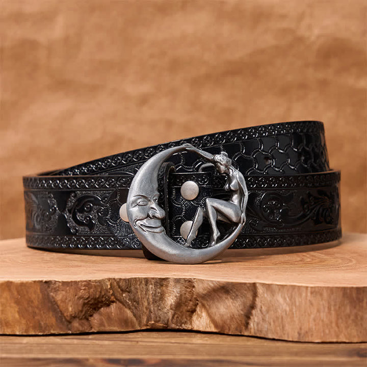 Ceinture en cuir à boucle fantaisie Moon Lady pour homme