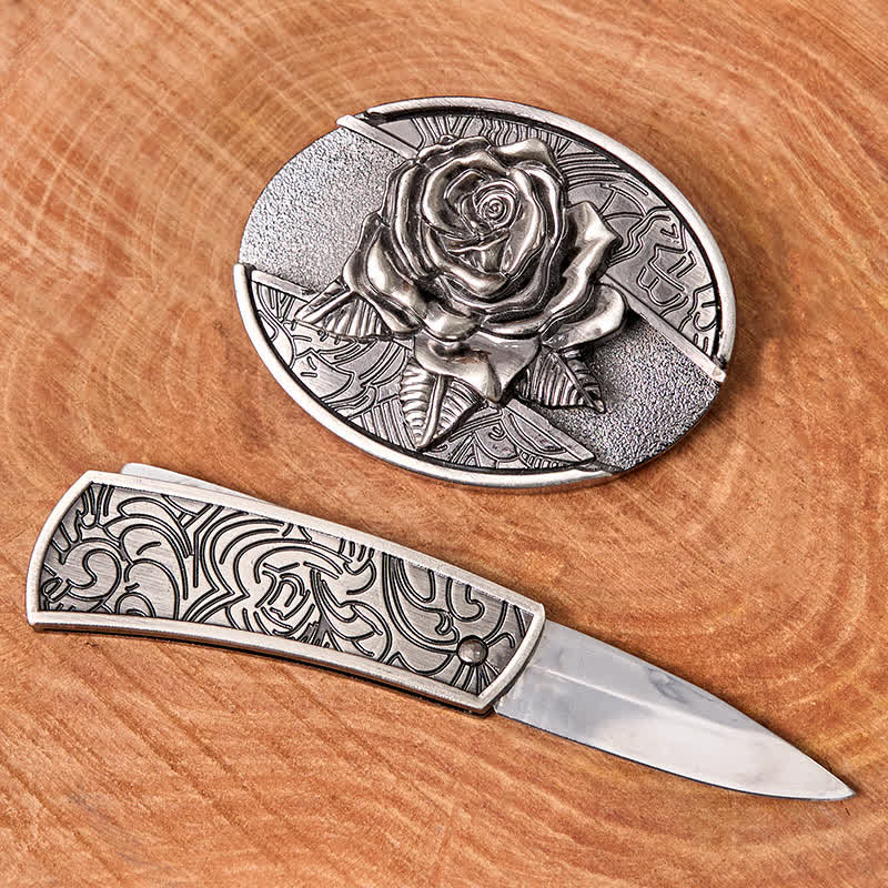 Ceinture en cuir pour homme avec couteau pliant caché Western Rose