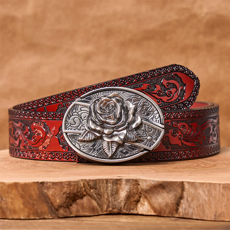Ceinture en cuir pour homme avec couteau pliant caché Western Rose - Rose de l'Ouest - Ceinture sculptée marron - 42 - image 9