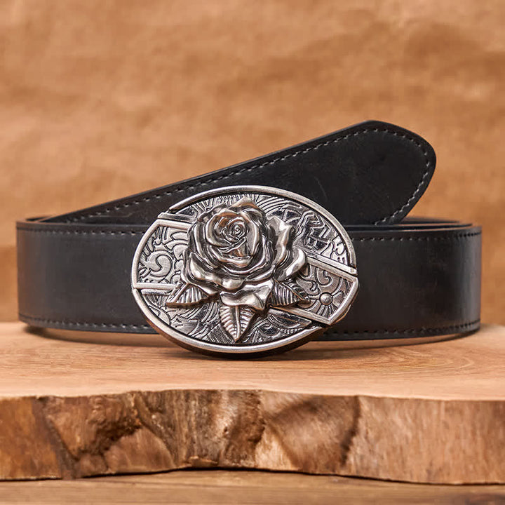 Ceinture en cuir pour homme avec couteau pliant caché Western Rose - Rose de l'Ouest - Ceinture en PU noir - 42 - image 4
