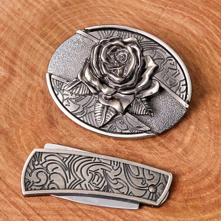 Ceinture en cuir pour homme avec couteau pliant caché Western Rose