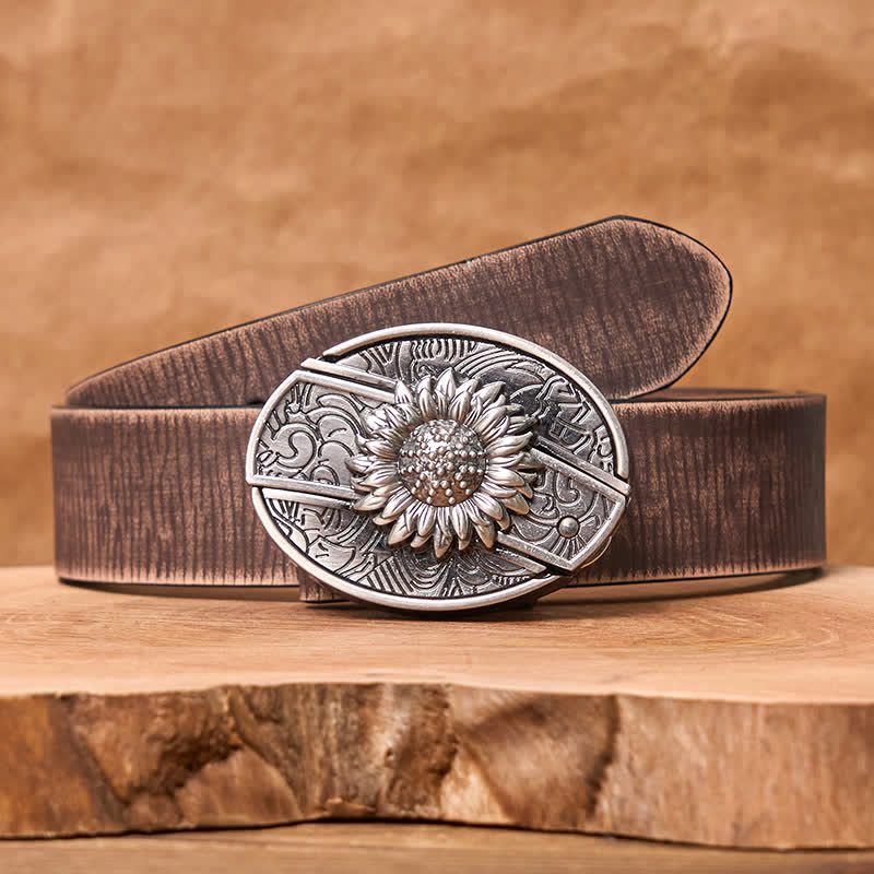 Ceinture en cuir pour homme avec couteau pliant caché tournesol - Tournesol - Ceinture marron vieillie - 42 - image 9