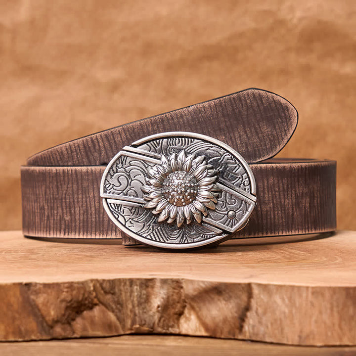 Ceinture en cuir pour homme avec couteau pliant caché tournesol - Tournesol - Ceinture marron vieillie - 42 - image 9
