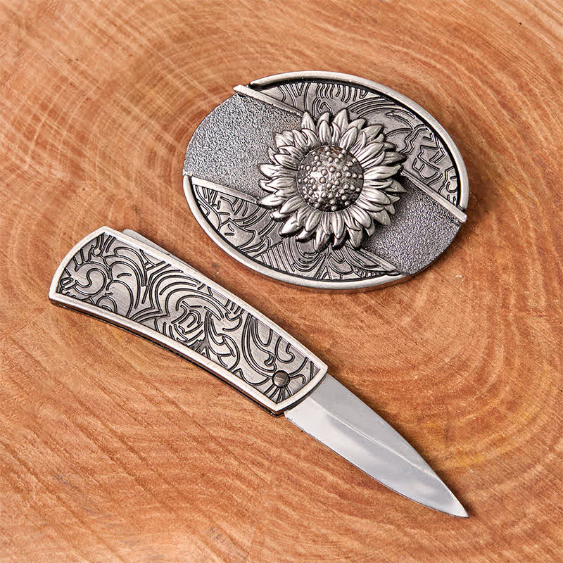 Ceinture en cuir pour homme avec couteau pliant caché tournesol - image 1