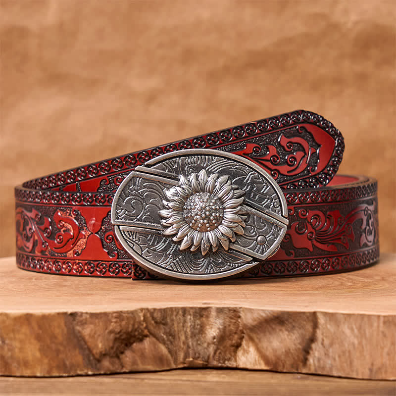 Ceinture en cuir pour homme avec couteau pliant caché tournesol - Tournesol - Ceinture marron sculptée - 42 - image 7