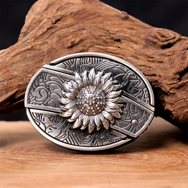 Ceinture en cuir pour homme avec couteau pliant caché tournesol - Tournesol - Sans ceinture - Ceinture non incluse - image 1
