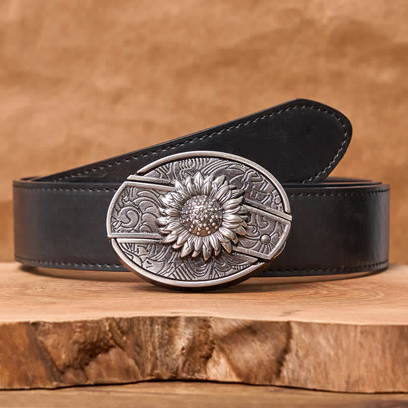 Ceinture en cuir pour homme avec couteau pliant caché tournesol - Tournesol - Ceinture en PU noir - 42 - image 6