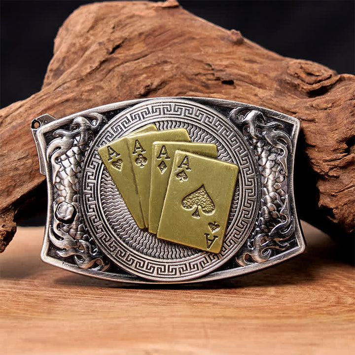 Ceinture en cuir pour homme avec couteau pliant caché et poker doré - Poker d'or - Sans ceinture - Ceinture non incluse - image 0