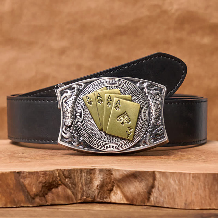 Ceinture en cuir pour homme avec couteau pliant caché et poker doré - Poker d'or - Ceinture en PU noir - 42 - image 6