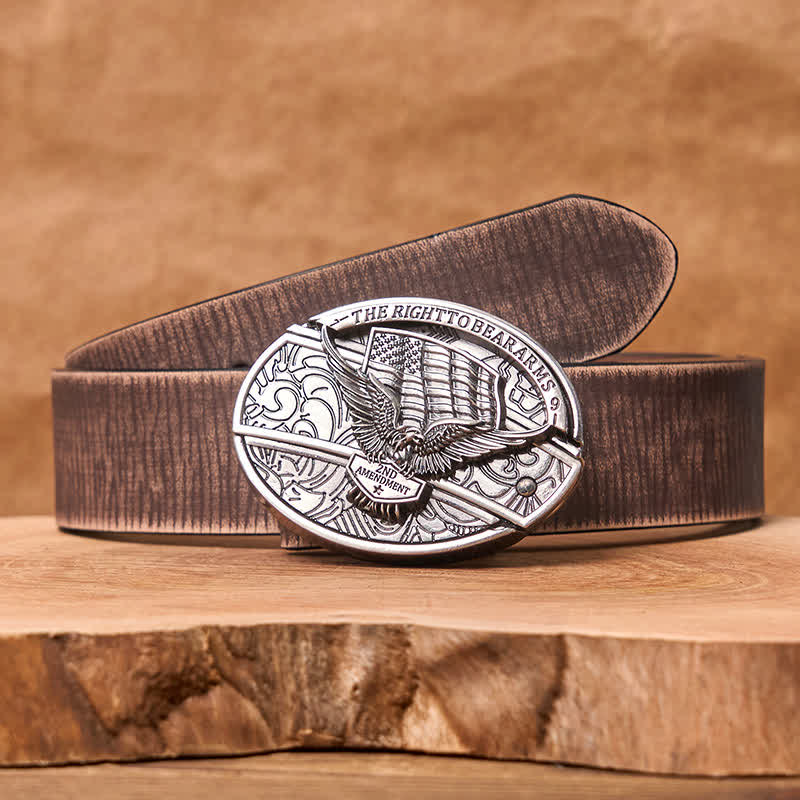 Ceinture en cuir pour homme avec couteau pliant caché et drapeau américain - Aigle - Ceinture marron vieillie - 42 - image 11
