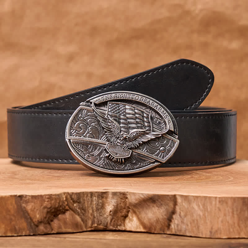 Ceinture en cuir pour homme avec couteau pliant caché et drapeau américain - Aigle - Ceinture en PU noir - 42 - image 7
