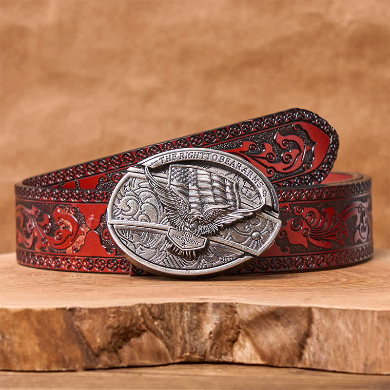 Ceinture en cuir pour homme avec couteau pliant caché et drapeau américain - Aigle - Ceinture marron sculptée - 42 - image 10