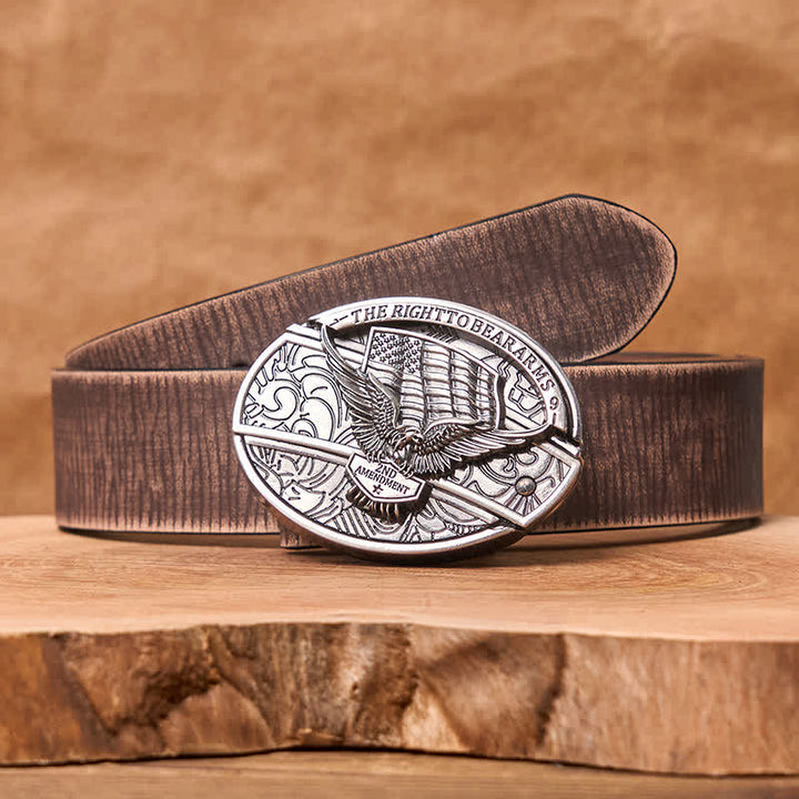 Ceinture en cuir pour homme avec couteau pliant caché et drapeau américain - Aigle - Ceinture marron vieillie - 42 - image 12