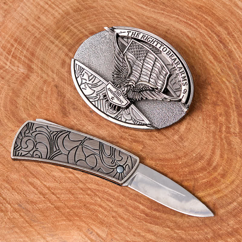 Ceinture en cuir pour homme avec couteau pliant caché et drapeau américain - image 1