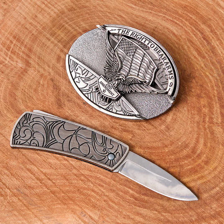 Ceinture en cuir pour homme avec couteau pliant caché et drapeau américain - image 2