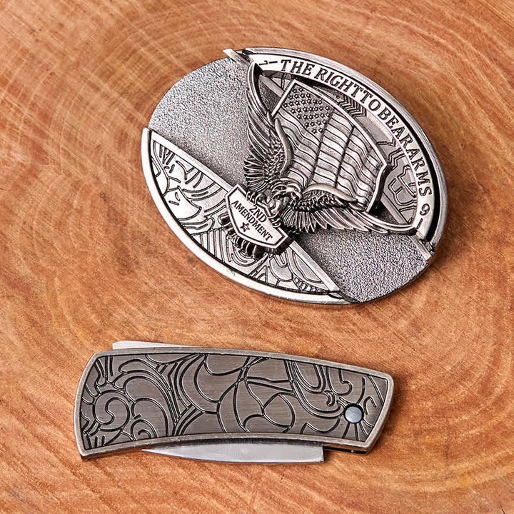 Ceinture en cuir pour homme avec couteau pliant caché et drapeau américain - image 4