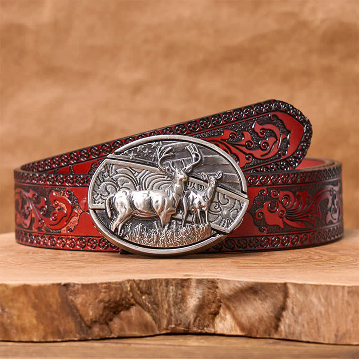 Ceinture en cuir pour homme avec couteau pliant caché et drapeau cerf