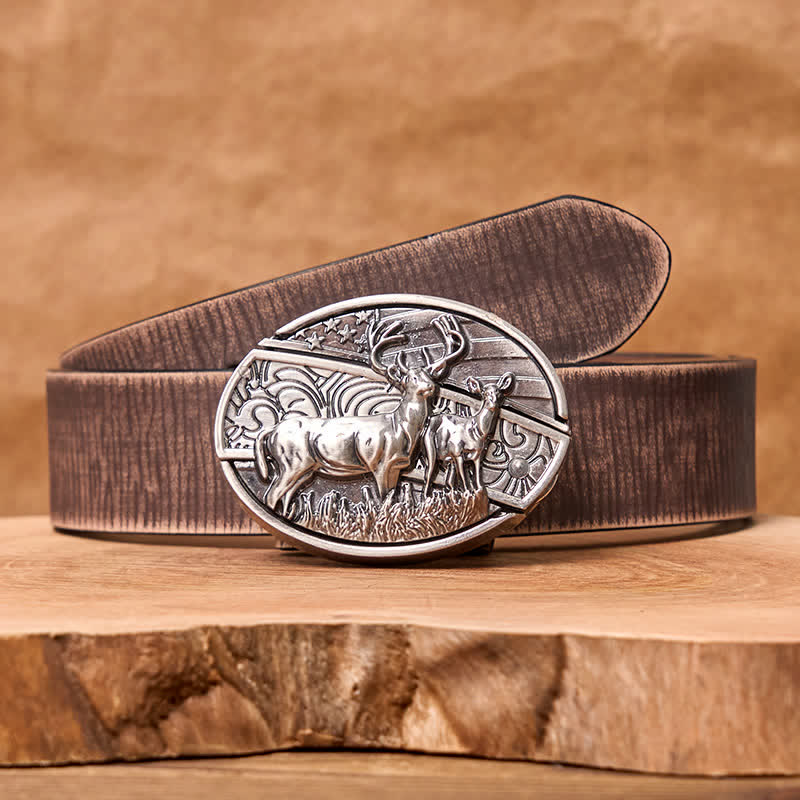 Ceinture en cuir pour homme avec couteau pliant caché et drapeau cerf