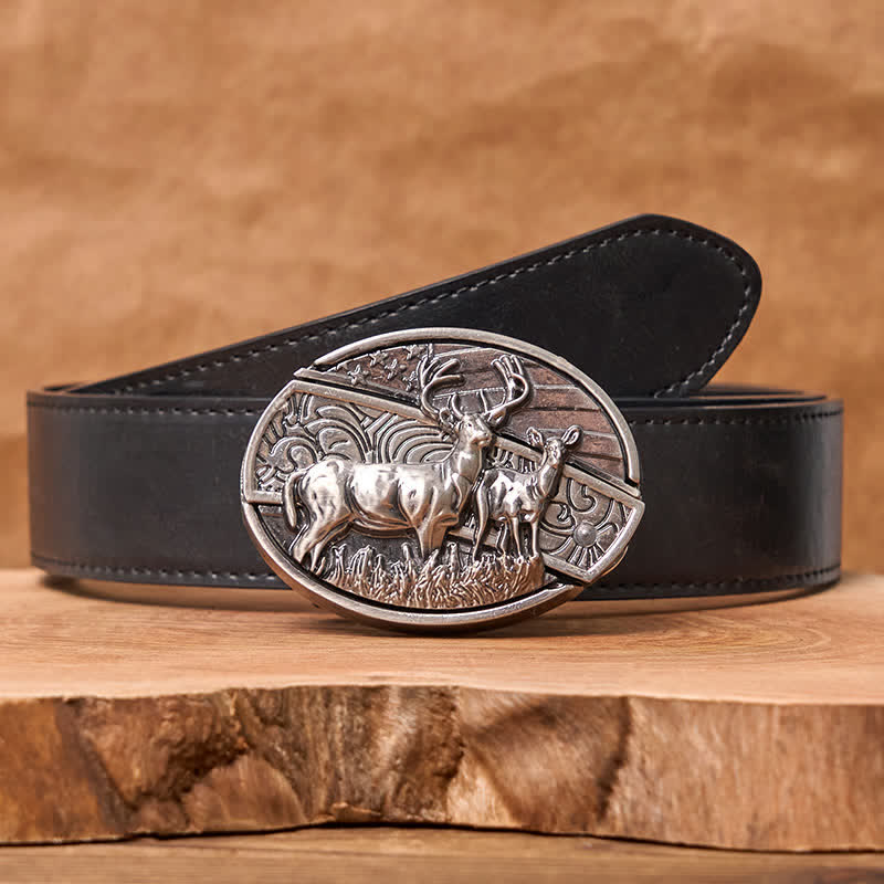 Ceinture en cuir pour homme avec couteau pliant caché et drapeau cerf