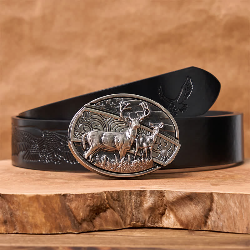 Ceinture en cuir pour homme avec couteau pliant caché et drapeau cerf