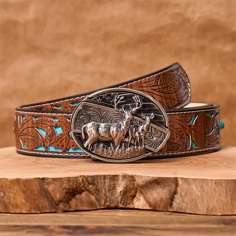 Ceinture en cuir pour homme avec couteau pliant caché et drapeau cerf